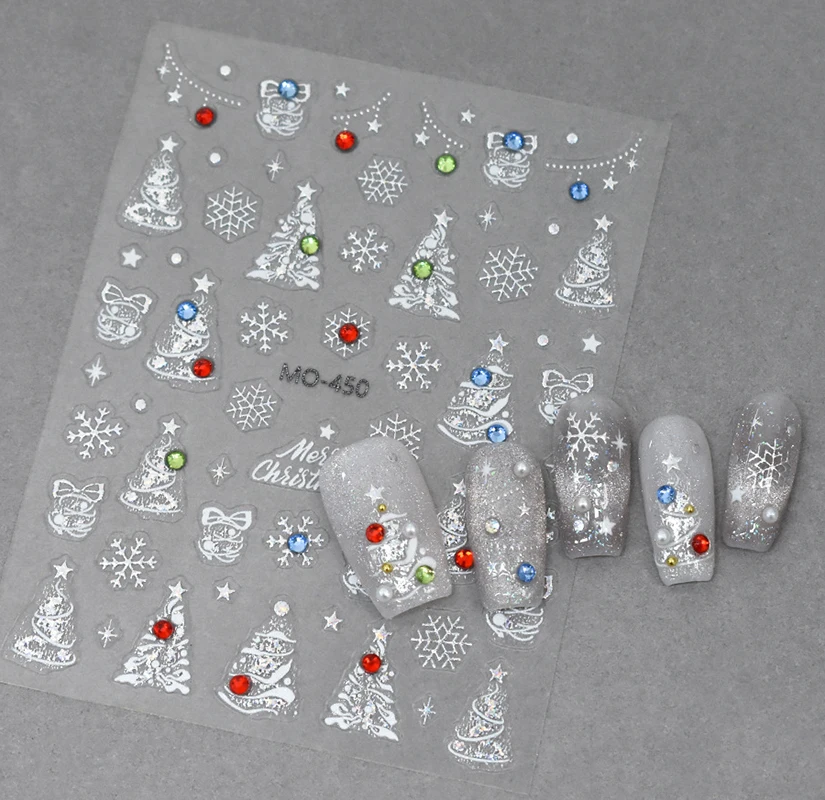 5d relevo arte do prego adesivos diamantes glitter branco árvores de natal bolas flocos de neve dourados decalques de unhas para dicas de manicure acessórios