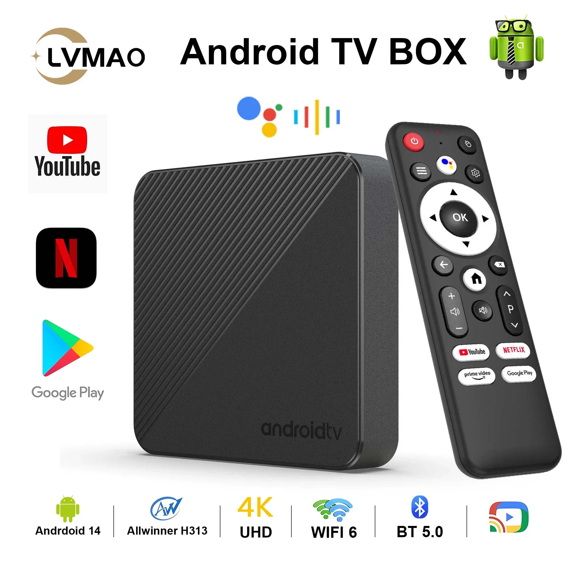 Mortal T1S Android 14 TV Box Allwinner H313 Googel Chromecast Vocie NETFLIX 16G 2.4G&5 Wifi BT5.0 4K HD 8G Portable Set Top Box