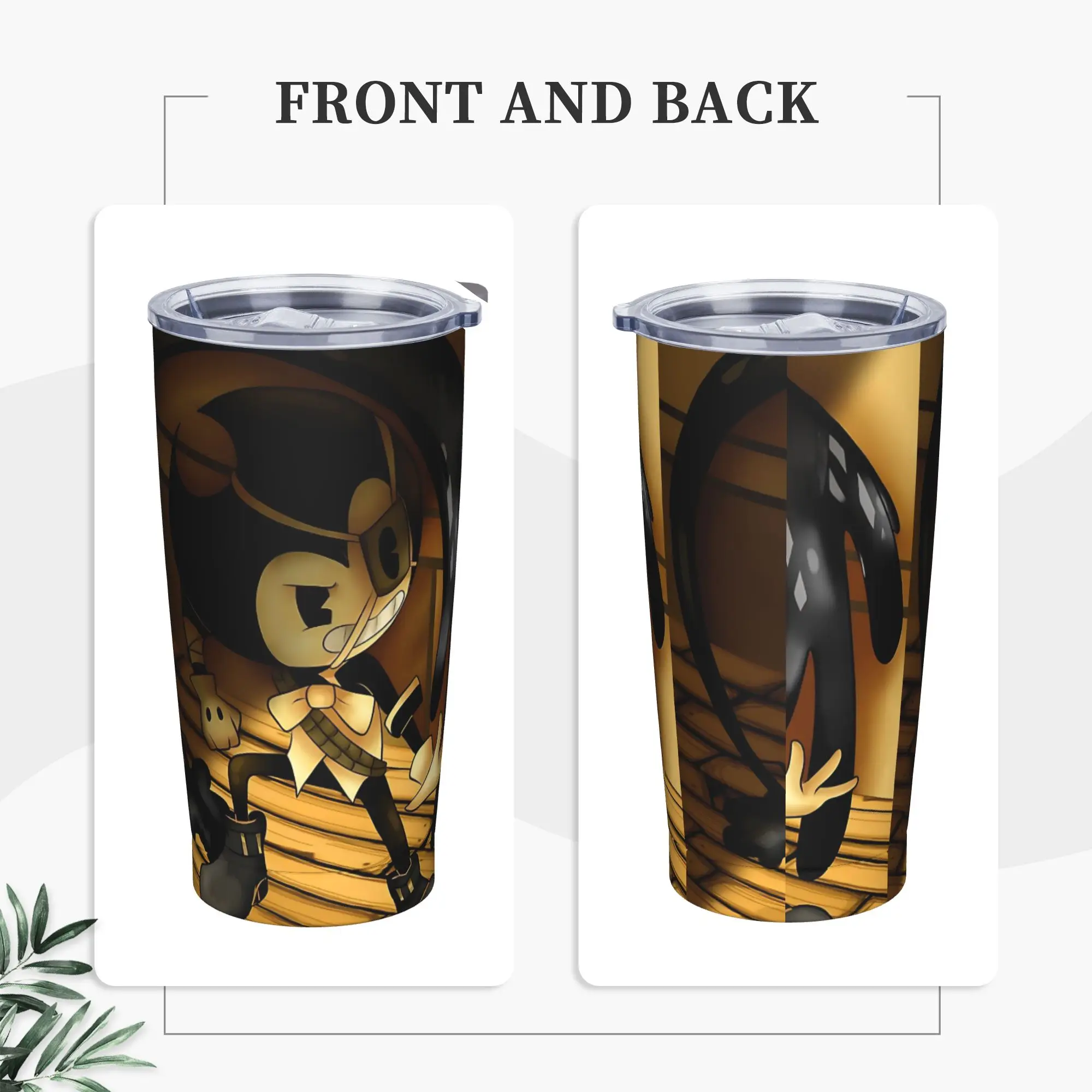 Bendy and the Dark Revival Tumbler Vacuum Insulated Horror Game Coffee Cups with Lid Straw Double Wall Mugs Water Bottle, 20oz