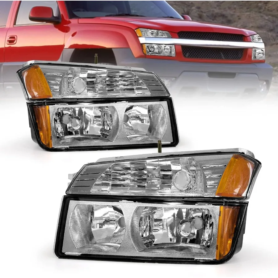 

Headlight assembly for 20022006 Chevy Avalanche 1500 2500 vehicles with chrome housing and amber reflector designed for body cl