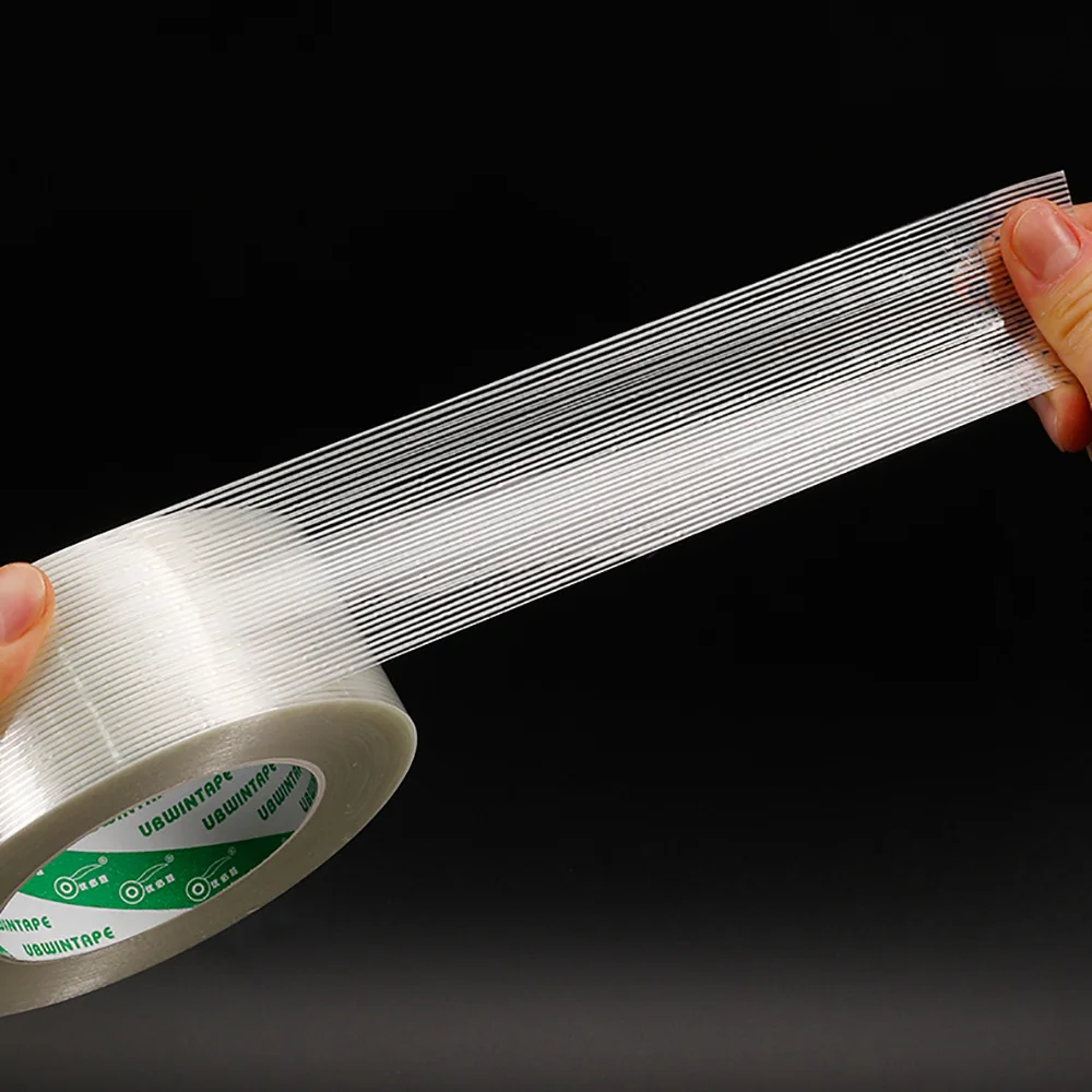 10-50mm Striped Mesh Fiberglass Reinforced Tape Clear Single Sided Heavy Adhesive Industrial Tape for Strapping Securing Sealing