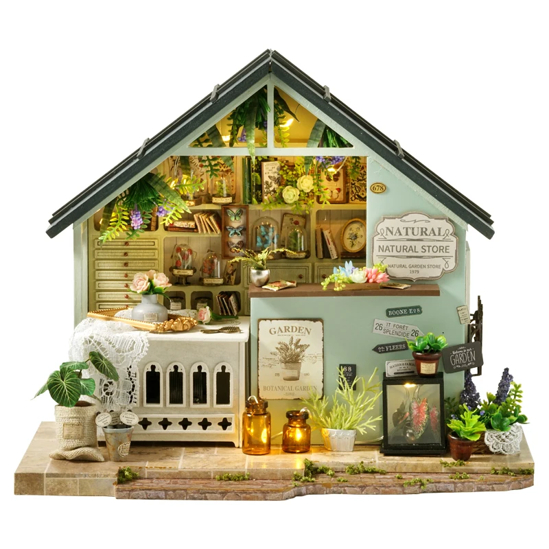 Kit de modelo em miniatura de madeira, faça você mesmo, plantas, estúdio, casas de bonecas, quebra-cabeça 3d, casa de bonecas com móveis para amigos, presentes de aniversário