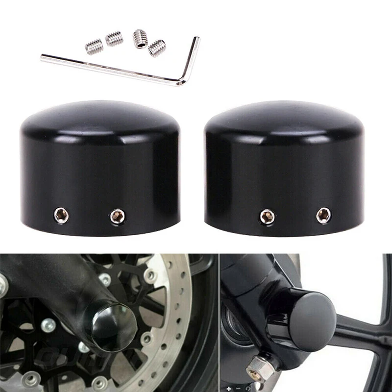 2x Black/Chrome Motorcycle Front Axle Nut Covers Caps Bolt Aluminum Fit For Harley Dyna Electra Glides Softail Sportster 2008-17