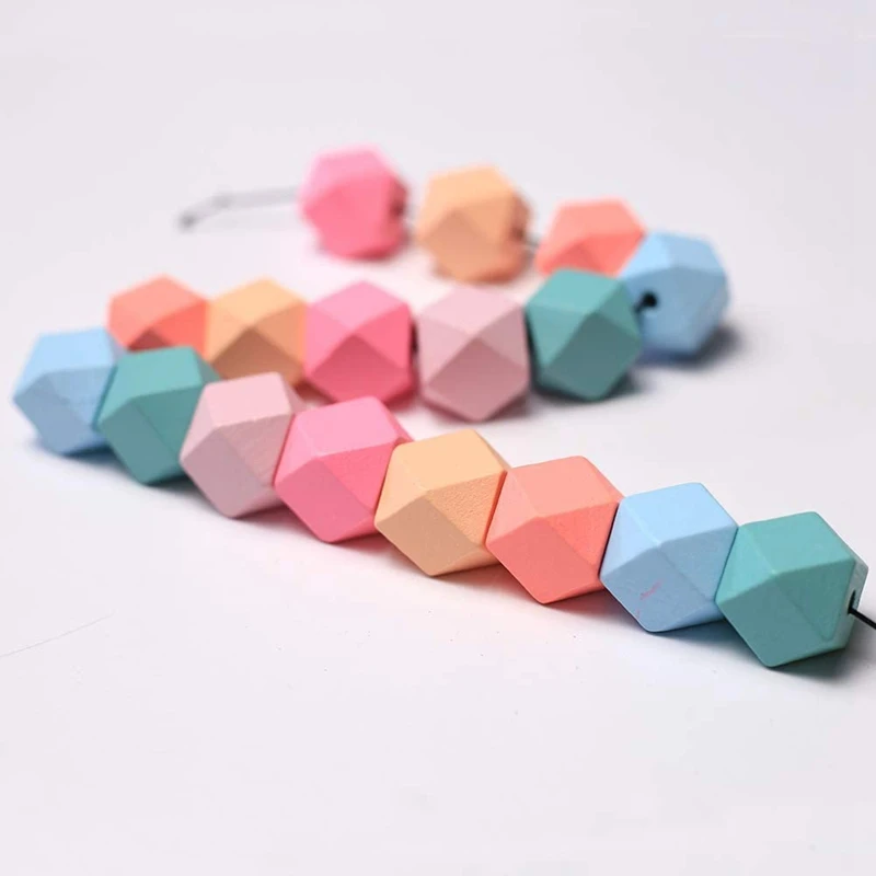 Geometric Faceted Wood Beads, Candy Colored Wooden Beads Bracelet Garlands Are Suitable For DIY Handwork And Jewelry