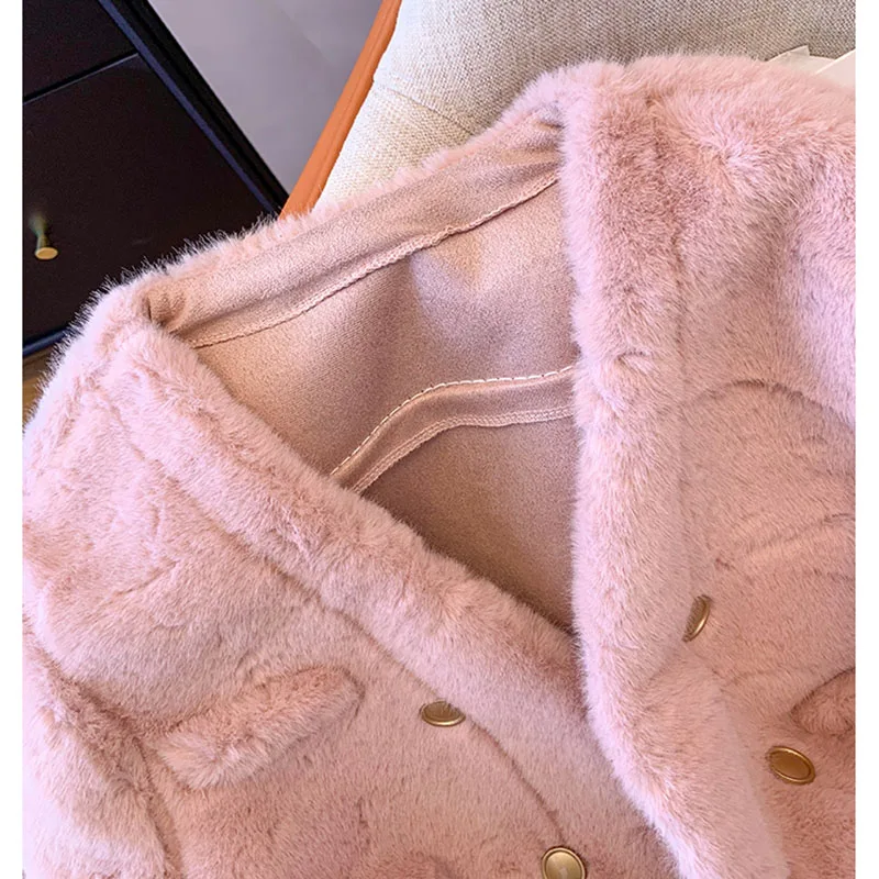 Chaqueta de piel de visón con cuello en V para mujer, abrigo corto de visón, Tops femeninos, prendas de vestir cálidas y gruesas Vintage, moda Y2k, Invierno 2024