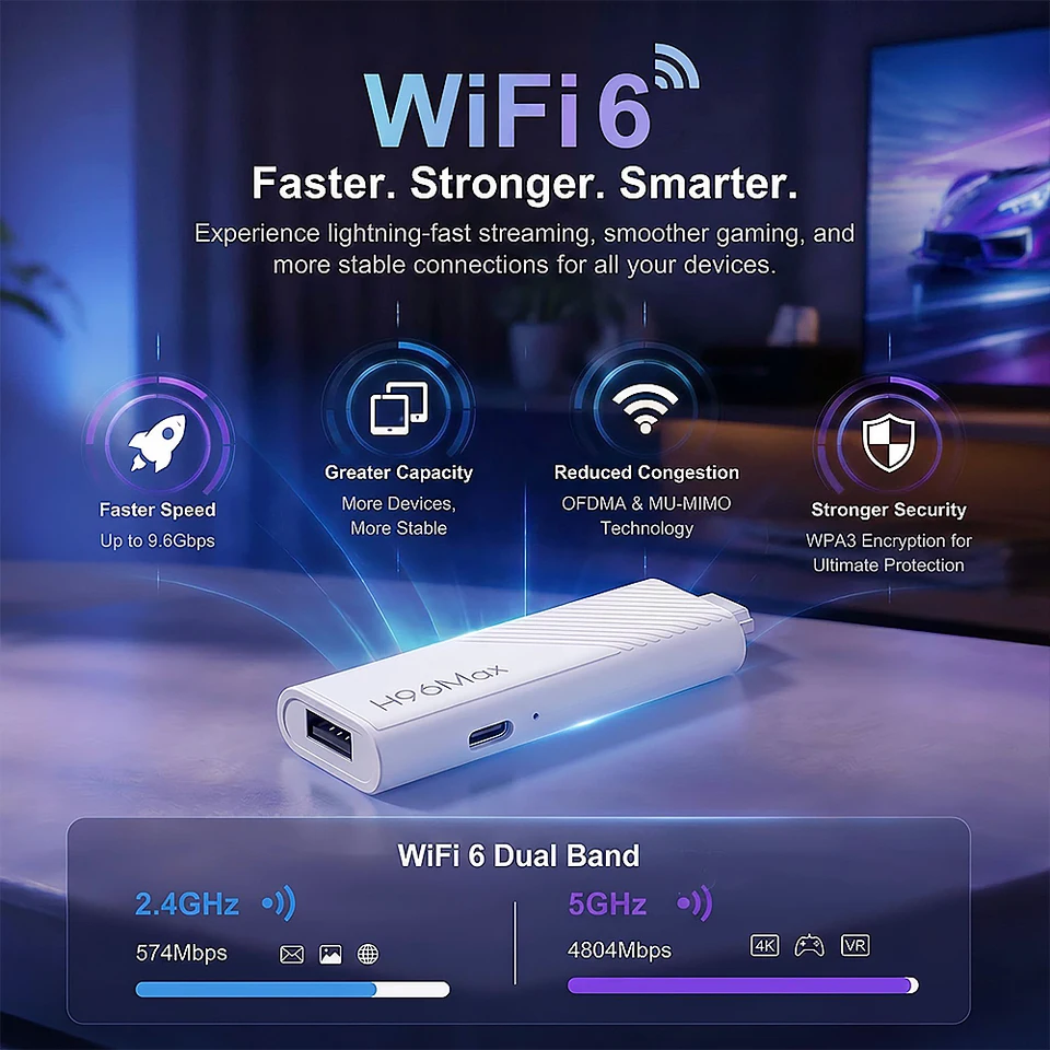 H96Max RK3518 TV Stick Android14 Quad Core BT5.4 4K a 60fps Wifi6 2.4G y 5G 2GB 16GB Asistente de Voz de Google Reproductor Multimedia AI TV Stick 5