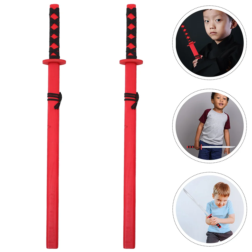 2 Pcs Japanese Childrens Toys Cosplay Halloween Wear-resistant Wood Swords Supply Props