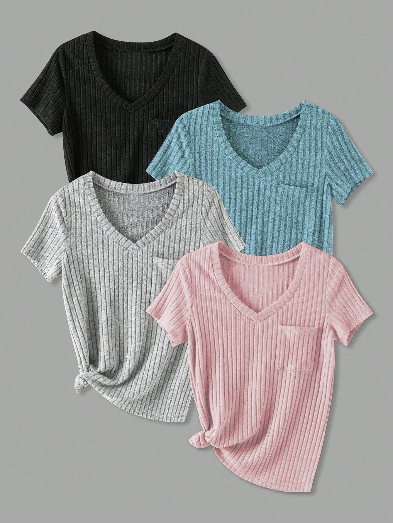 

Comfortable and stylish all-purpose plain-colored women's T-shirts suitable for both casual and formal occasions, set of four pi