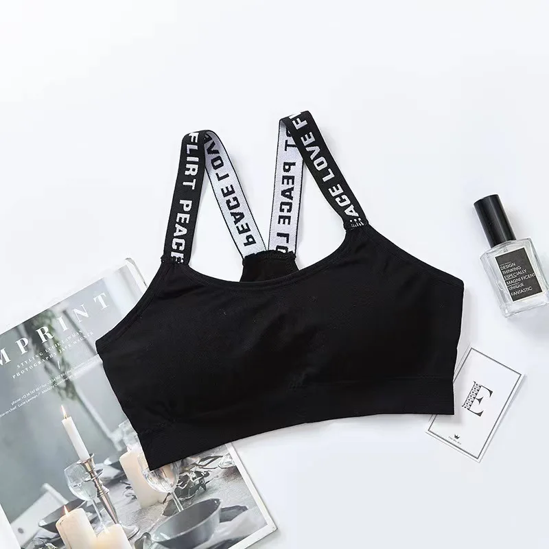 Female Beauty Back English Letter Shoulder Strap Tube Top Wrapped Chest Yoga Outer Wear Comfortable Sports Bra Without Steel Rin