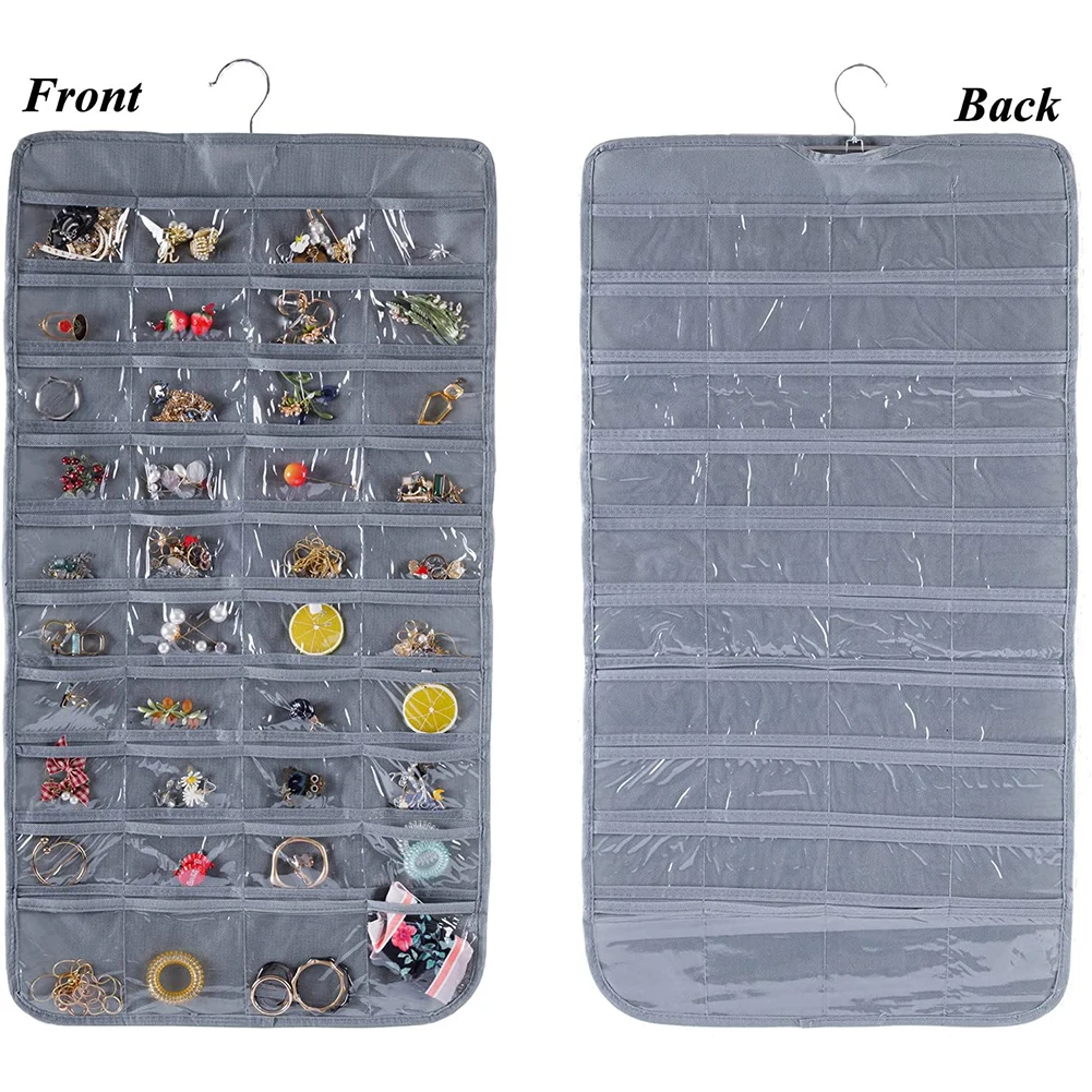 80 Pocket Hanging Jewelry Organizer Double Sides PVC Earring Storage Holder Jewelry Display Packaging Bag  Wedding Gift Pouches