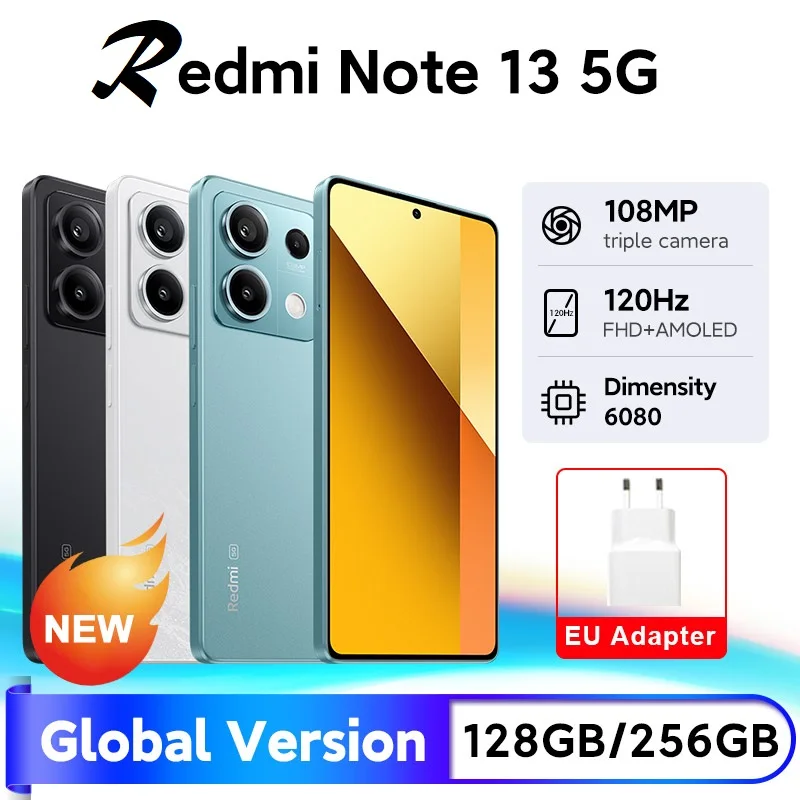 

Global Version Xiaomi Redmi Note 13 5G Smartphone 8GB RAM 256GB ROM MediaTek Dimensity 6080 CPU 108MP Camera 120Hz NFC