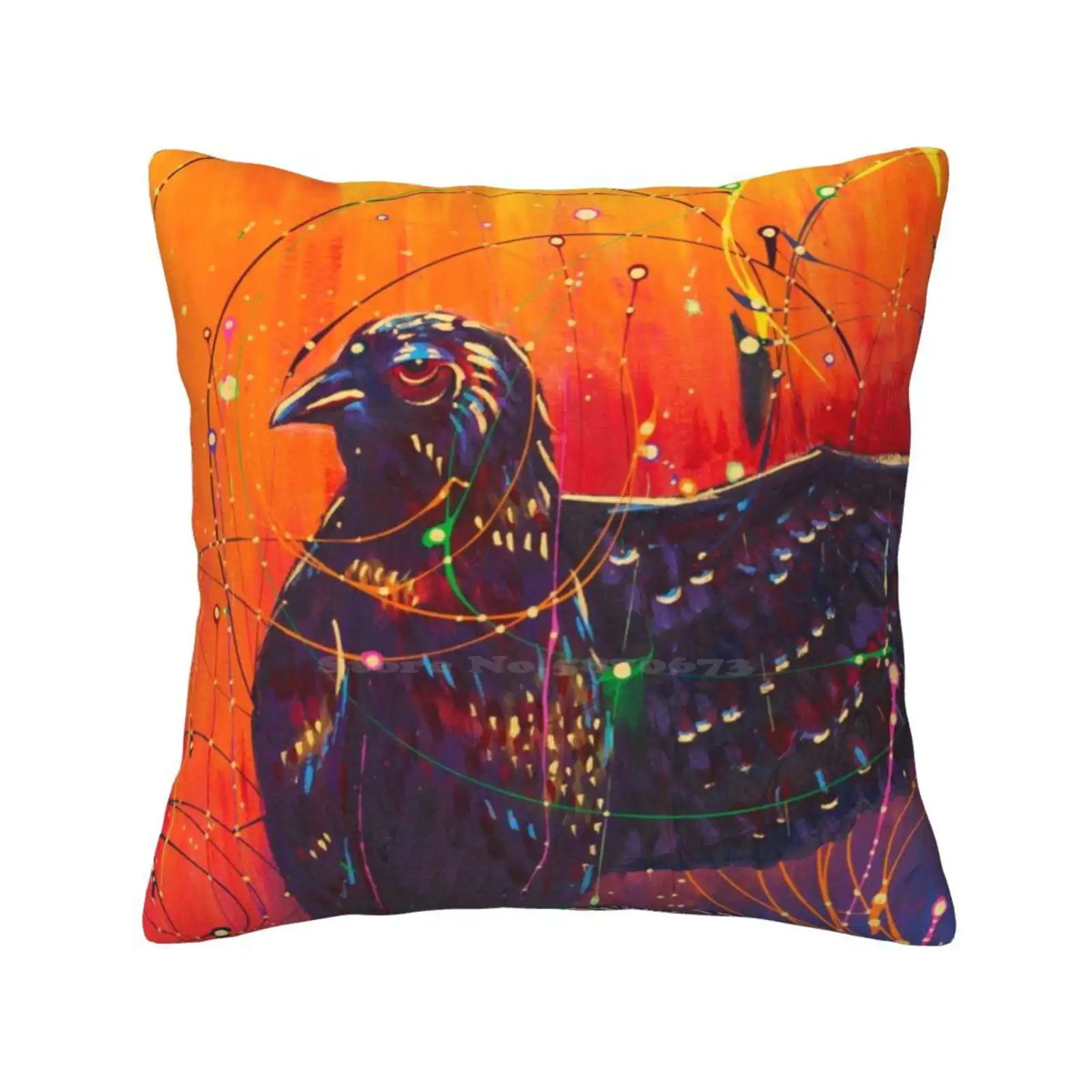 The Universal Crow Throw Cushion Pillow Cover Universal Crow Colorful Gold Rainbow Dark