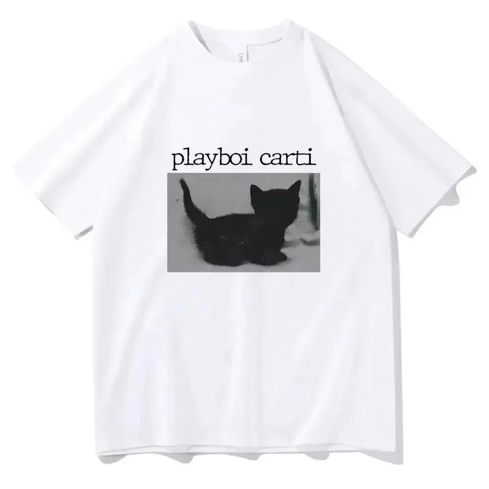 Play boy Oversized Carti Hip-Hop TShirts Cute Cat Harajuku Print Tee Regular Mens Tops Quality Rapper Hot Sale New Arrival style