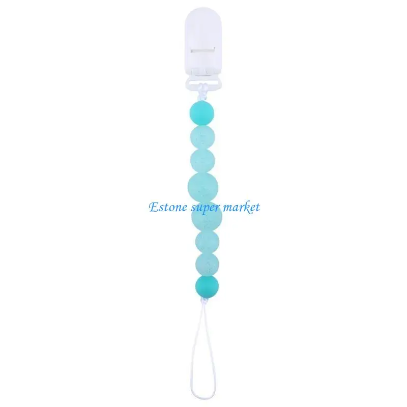 

090B Pacifier Clips for Boys Silicone Teething Beads Clip Holder Baby Newborn Girls