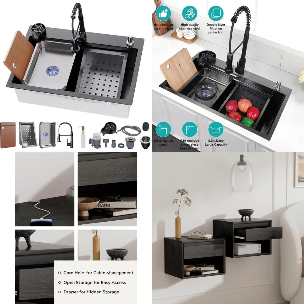 

Stainless Steel Single Bowl Kitchen Sink with Pull-Down Faucet - Multifunctional Drop-In Sink for Modern Home Kitchens