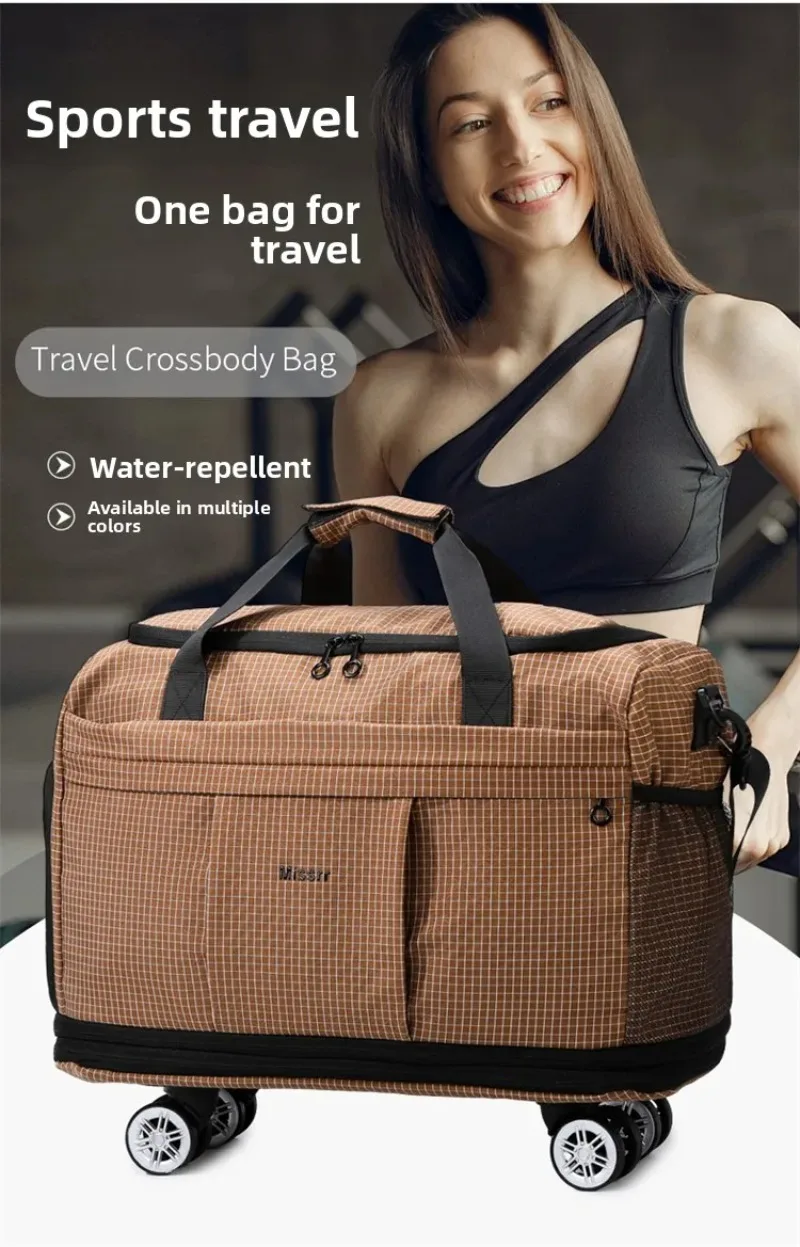 

Large Capacity Double Layer Expandable Travel Bag with Wheels Commuting Storage Bag Fashionable Oxford Cloth Foldable Bag