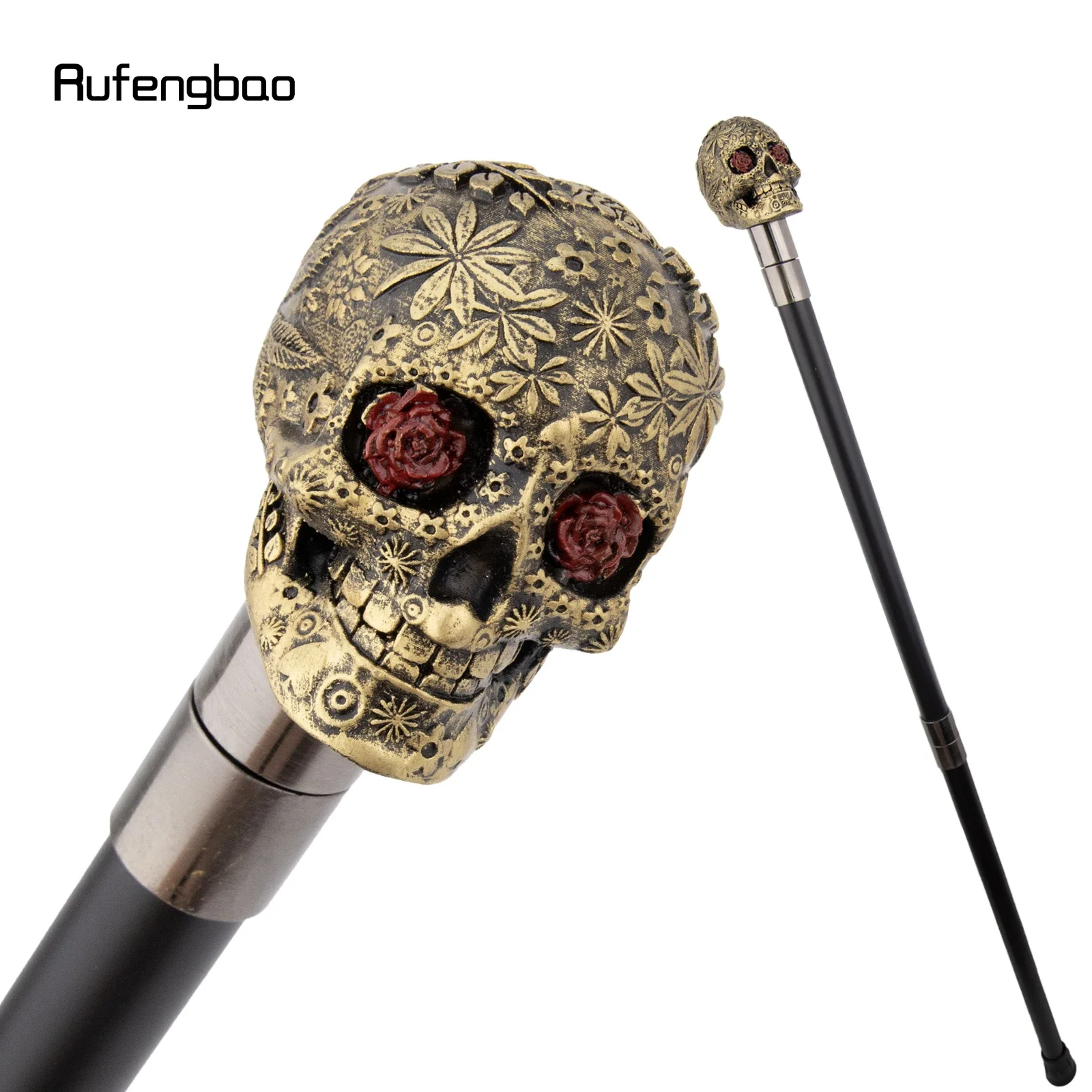 Yellow Resin Flower Skull Head Walking Cane Stick Cosplay, Steampunk Everyday Use with Deluxe Box 94cm Performance Stage Cane