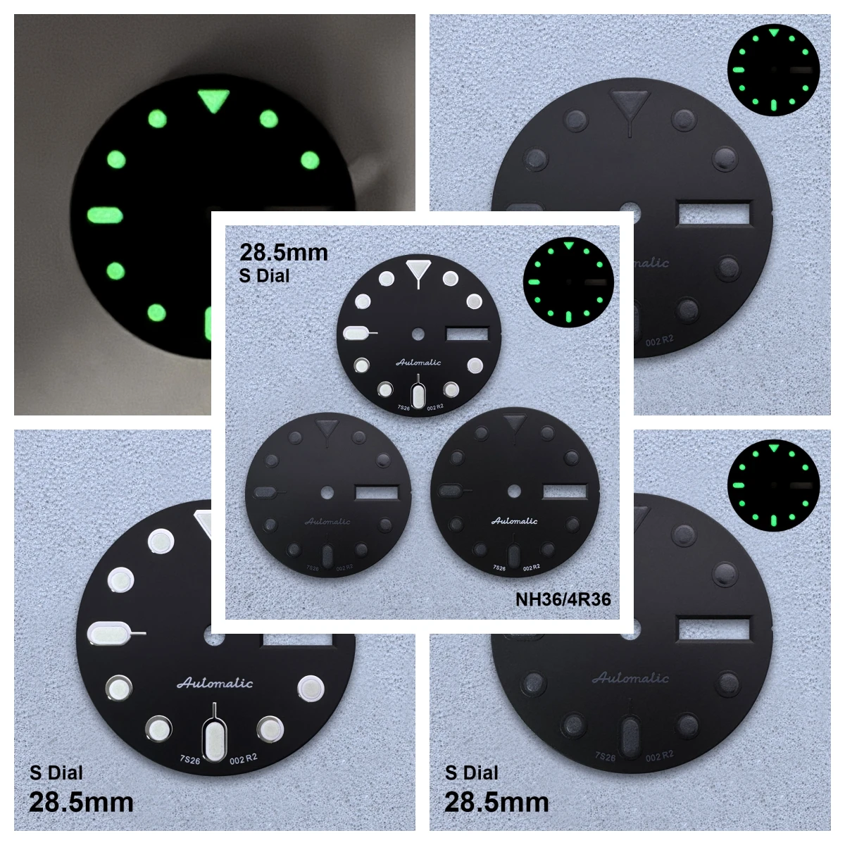 

28.5mm S5 Logo SKX007 Dial Fit NH36/4R36 Japanese Movement Green Luminous High-Quality Watch Modified Accessories