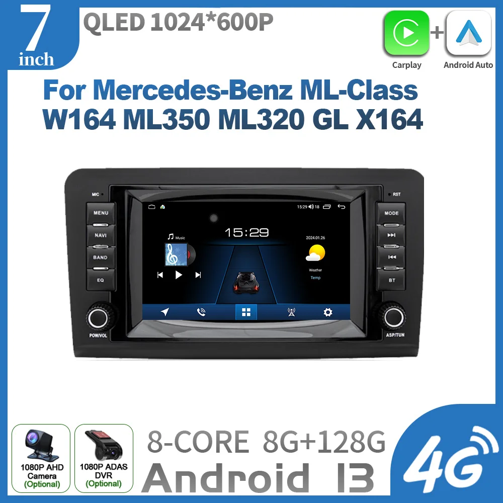 

7inch Carplay Screen Android OS System For Mercedes-Benz ML-Class W164 ML350 ML320 GL X164 Multimedia Car Radio GPS Navigation