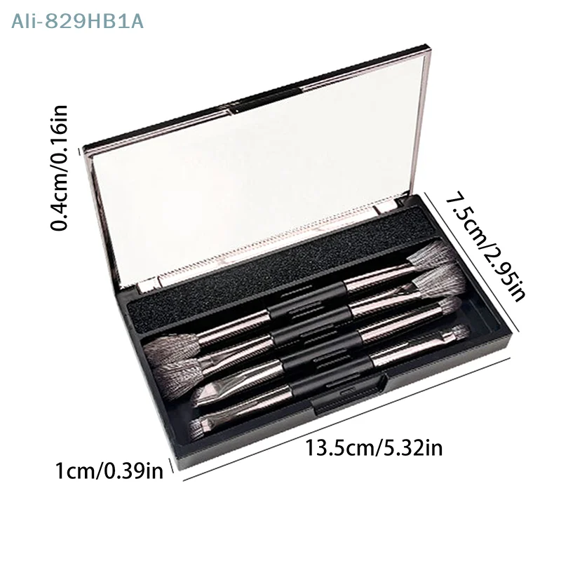 4Pcs Double Head Eyeshadow Brush Set With Dry Clean Sponge And Mirror Multifunction Concealer Highlight Eyeliner Travel Portable