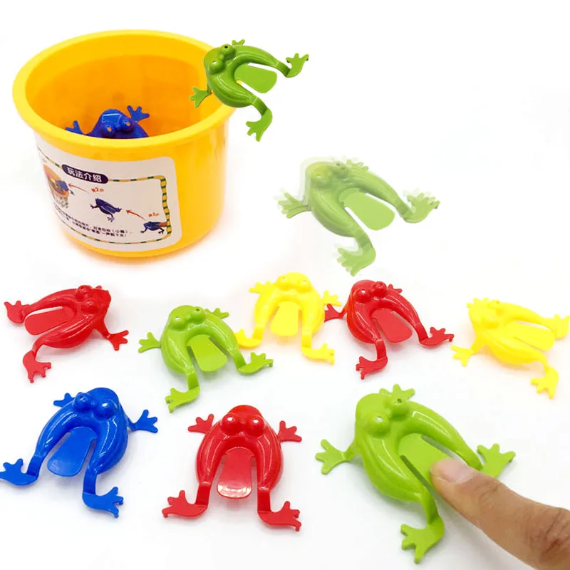 12Pcs Jumping Frogs Bounce Fidget Toys Novelty Action Figures Frog with Bucket Stress Reliever Toys for Children Birthday Gift