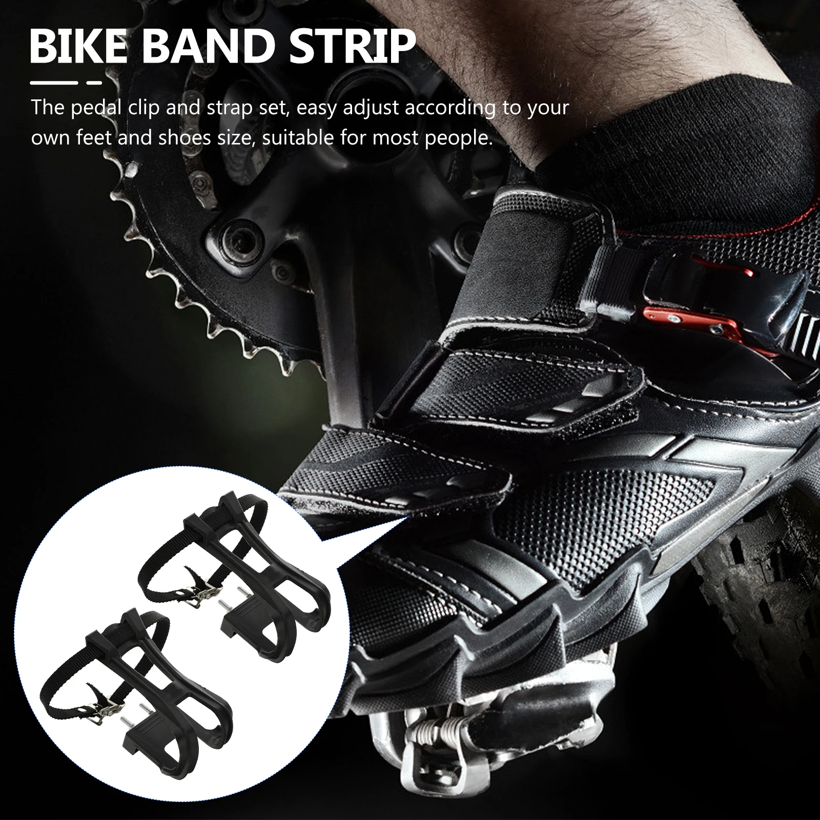 

Anti Slip Bike Pedal Set for Cycling Fixed Gear with Toe Clips Straps Black Band Accessories Holder