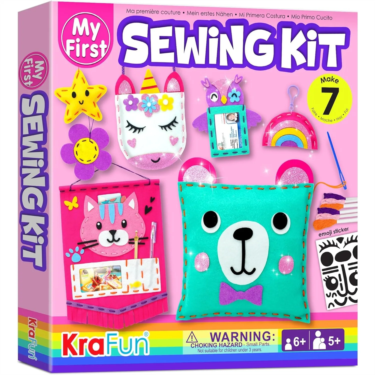 

My First Sewing Kit for Beginner Kids, 7 Easy DIY Stuffed Animal Dolls & Plush Pillow Craft, Learn to Sew with Felt and