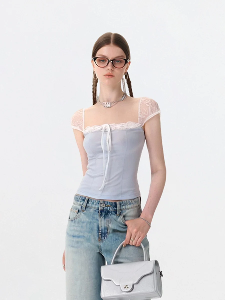 

AHMI Casual Summer ort Sve T-irt Women's Faionable Knot Design Slimming Top Cute Sle Regular Fit Pure Color