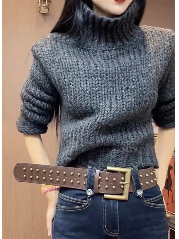 Warmth Faionable High Collar Loose Women's Knitted Sweater Autumn Winter New Sle Comfortable ort Length Easy Wear