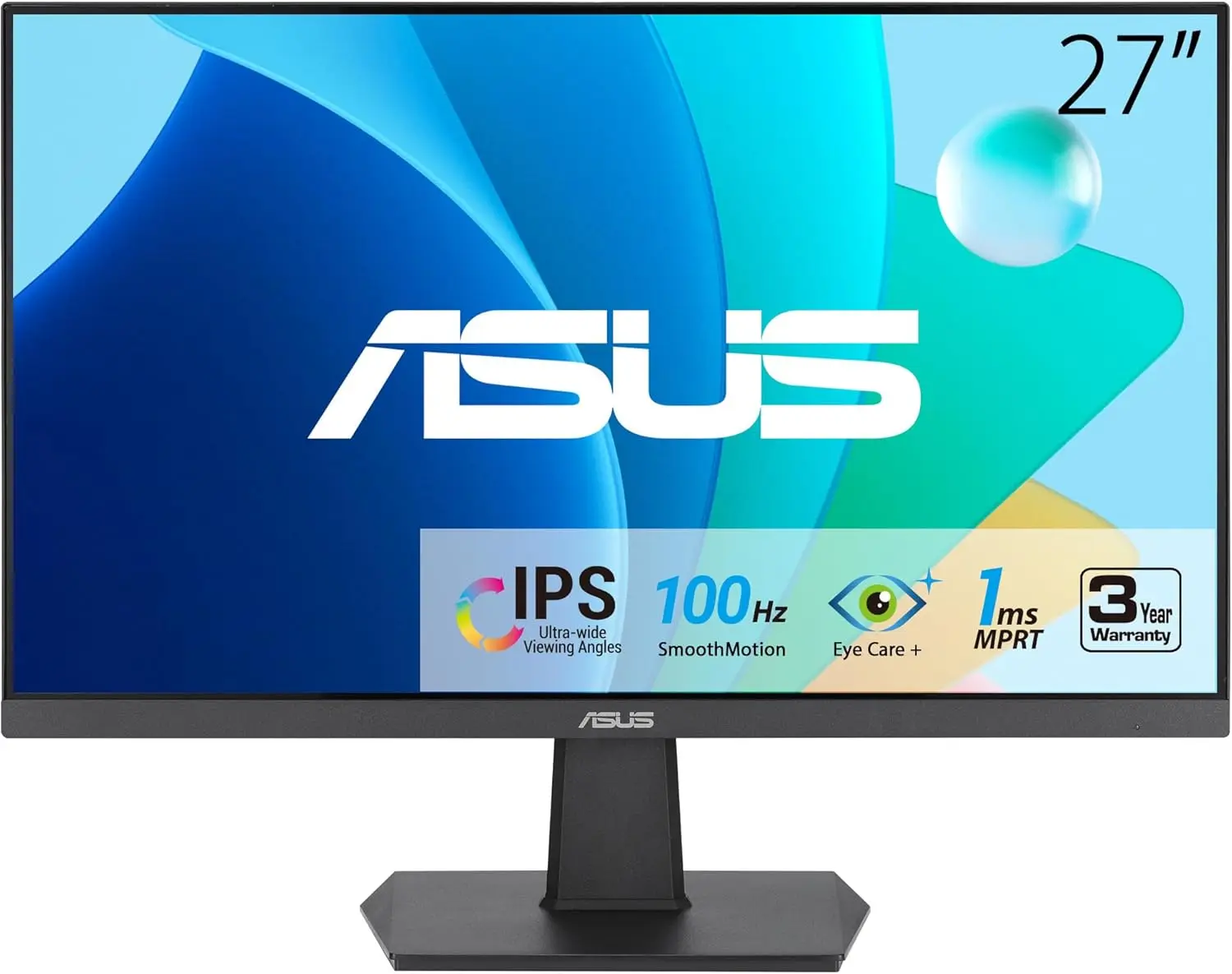27 Inch Frameless Monitor - 1080P IPS, 100Hz, 1ms, Adaptive-Sync for Work & Gaming, Low Blue Light