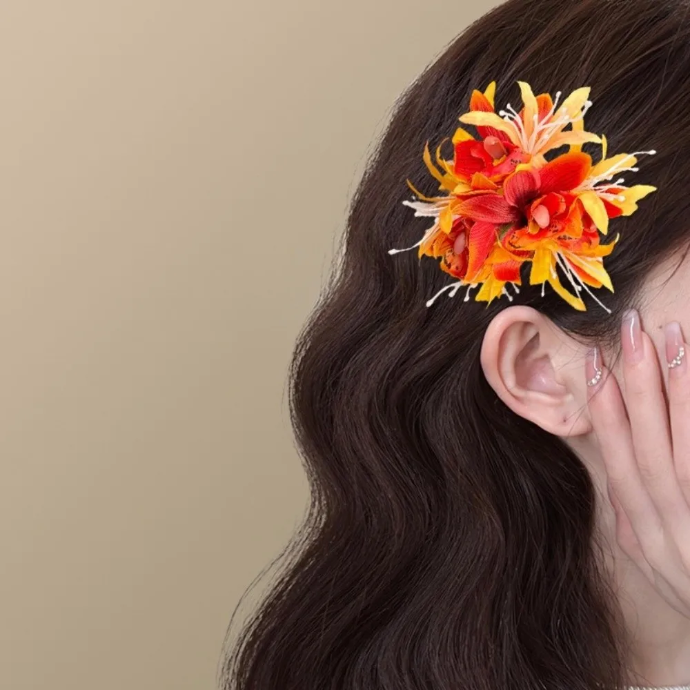 

Women Vintage Flower Hair Clip Elegant Side Clip Floral Hair Accessory Sweet Fabric Flower Hawaiian Duckbill Clip Bridal