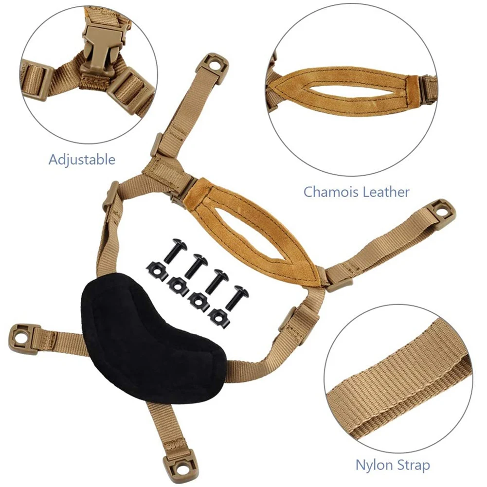 1 PC X-nape Helmet Retention Lanyard Adjustable Breathable 4 Points Chin Strap Suspension System With Screws Dropship