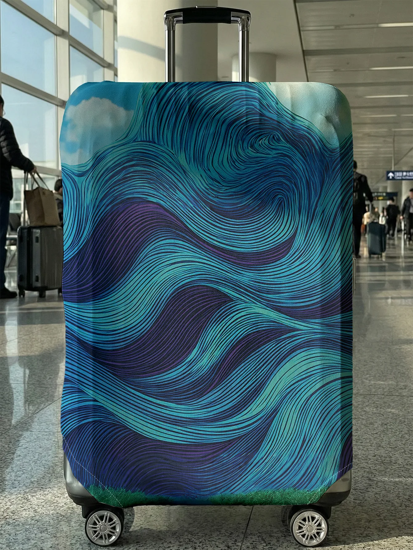 

Сине-фиолетовый защитный чехол для багажа с волнистыми линиями, подходит для чехлов для багажа размером 18-32 дюйма, чехлов для ручек багажа, дорожных аксессуаров.