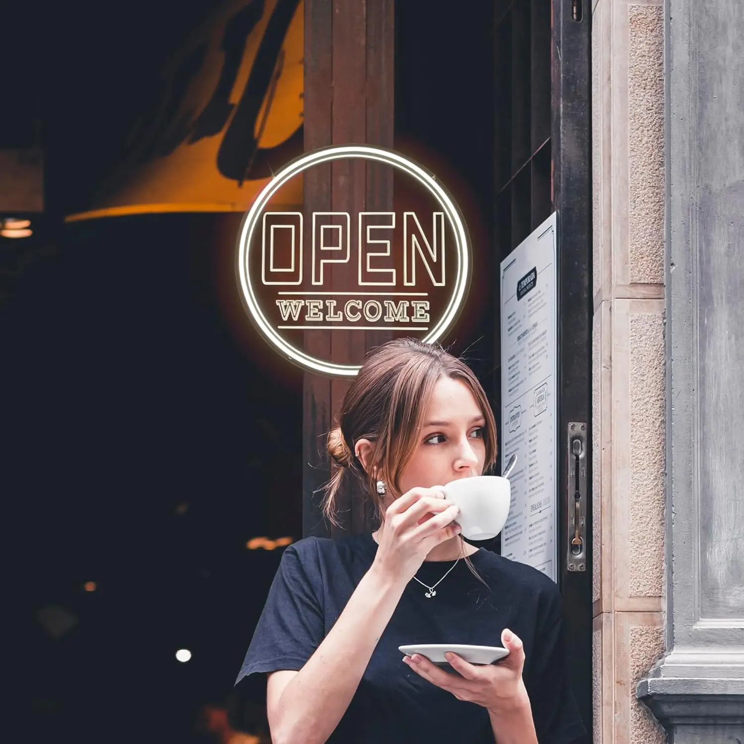 Neon Open Welcome Signs for Business USB Dimmable Neon Light for Coffee Bar Retail Store Shop Mexican Fiesta Taco Party Decor