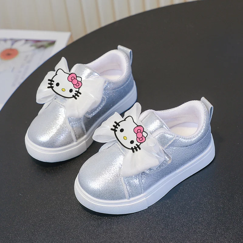 

Sanrio Hello Kitty Кроссовки Детские весенне-осенние кроссовки Sanrio, летняя повседневная спортивная обувь для девочек, модная обувь для малышей с блестящим бантом