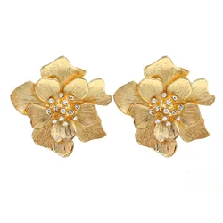2024 Trending Jewelry Accessories Crystal Rhinestone Large Alloy Metal Flower Stud Earrings for Women