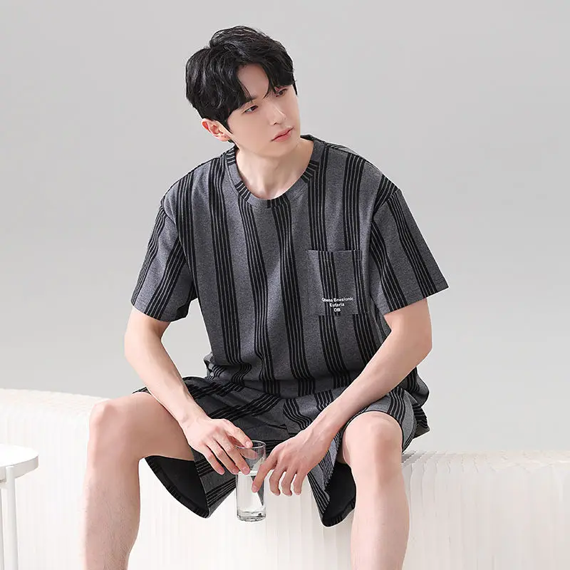 Big Size L-5XL Sleepwear for Men Summer Modal Homewear Short Sleeves Sleeping Top Shorts Loungewear 2Pcs/set Young Boy Pyjamas