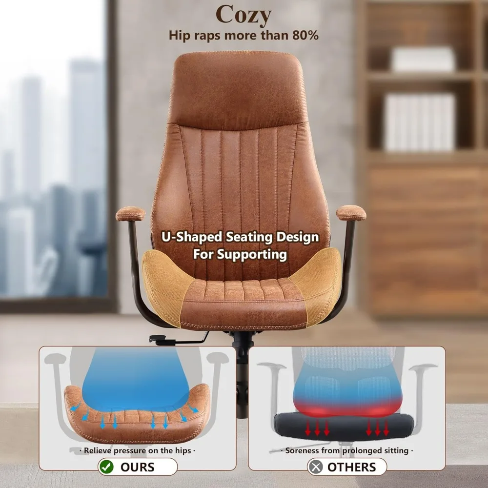 Mid Century Modren Office Chair,High Back Ergonomic Executive Chair with Lumbar Support, Computer Desk Swivel Task Chair with Wh