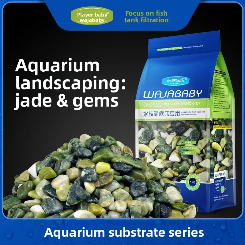 

WAJABABY Green Jade Aquarium Pebbles - Natural Polished Stones for Fish Tank Decor & Premium Aquascaping Substrate