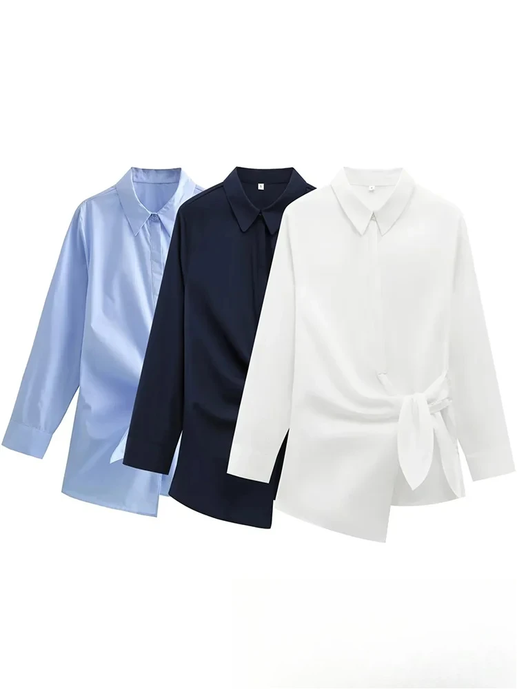 

KONDALA повседневные шикарные однотонные женские рубашки, однобортные свободные блузки на шнуровке, модные элегантные рубашки весны и лета 2025 года, топы