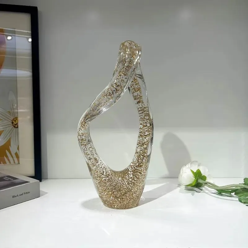 New Irregular Simple Decoration Creative Modern Dance Sculpture Luxury Gold Ornament Craft Glass Handmade Home Decoration