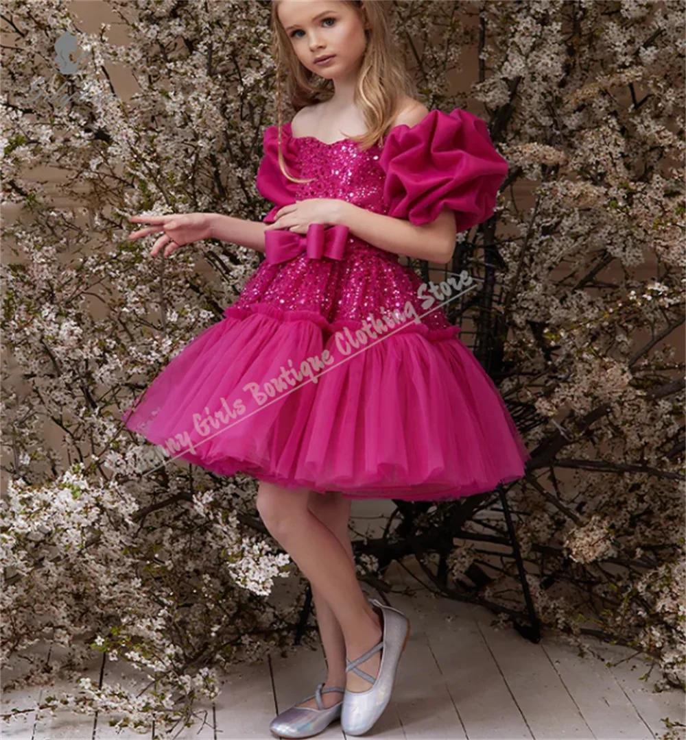 Elegantes Blumenmädchenkleid mit Pailletten für Hochzeit, Party, Festzug, Kinderkommunion, formelle Anlässe, individuelles Kleid für Mädchen