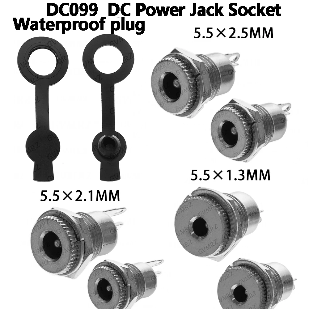 10pcs/LOT DC099 5.5 mm x 2.1mm DC Power Jack Socket Female Panel Mount Connector Metal DC-099 Open Hole 11MM 5.5*2.1 5.5*2.5