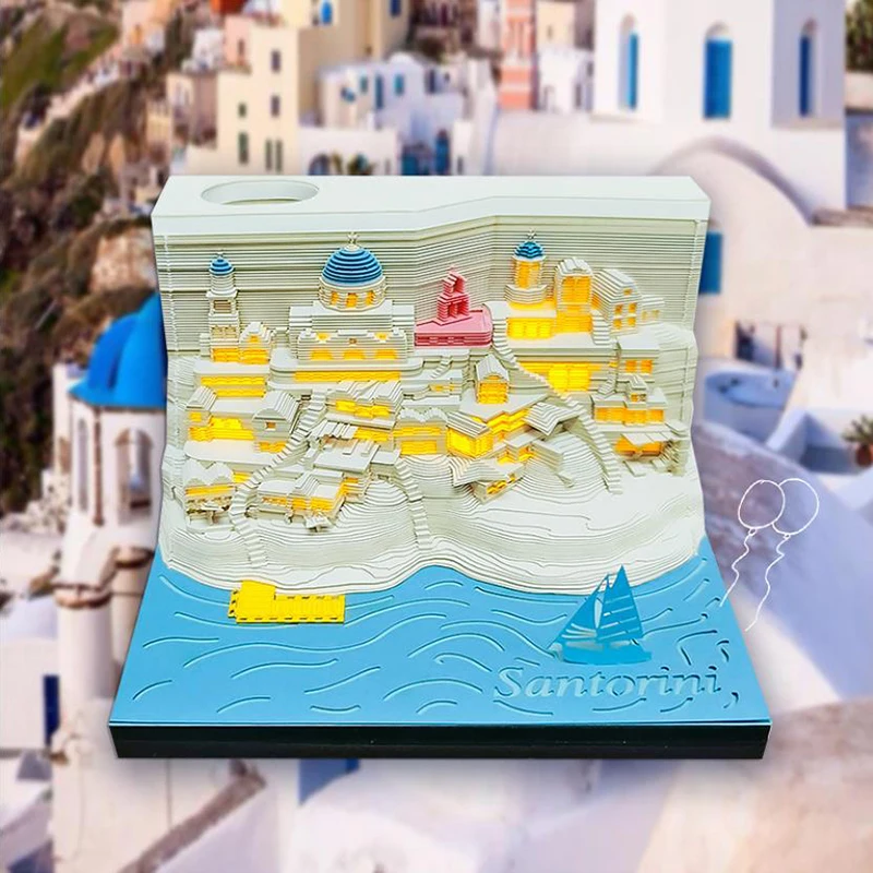 Notatnik na biurko z oświetleniem LED architektura Santorini Beach Scenic Area 3D notatnik prezent dla szkoły biura domowego