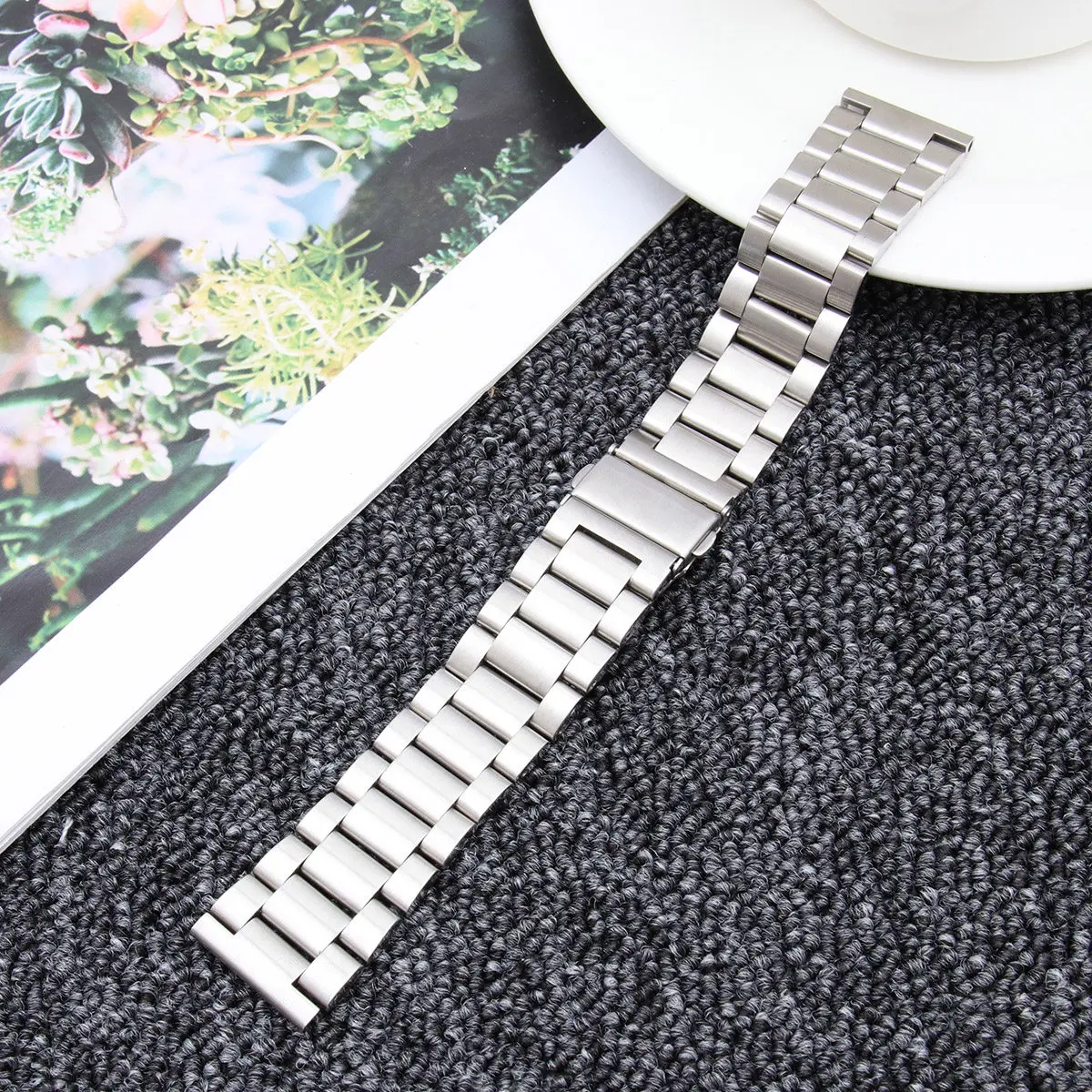 Metal Wristband Stainless Steel Watchband Replacement Strap Fashionable Compatible Smartwatch Silver Three Bead