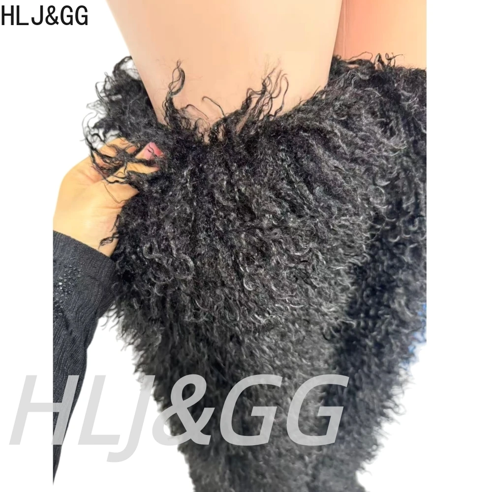 HLJ & GG الخريف الشتاء فروي اقتصاص فو الفراء معاطف جاكيتات النساء رقيق القمم مقنعين مستقيم معاطف قصيرة موضة الشارع الشهير جديد #6