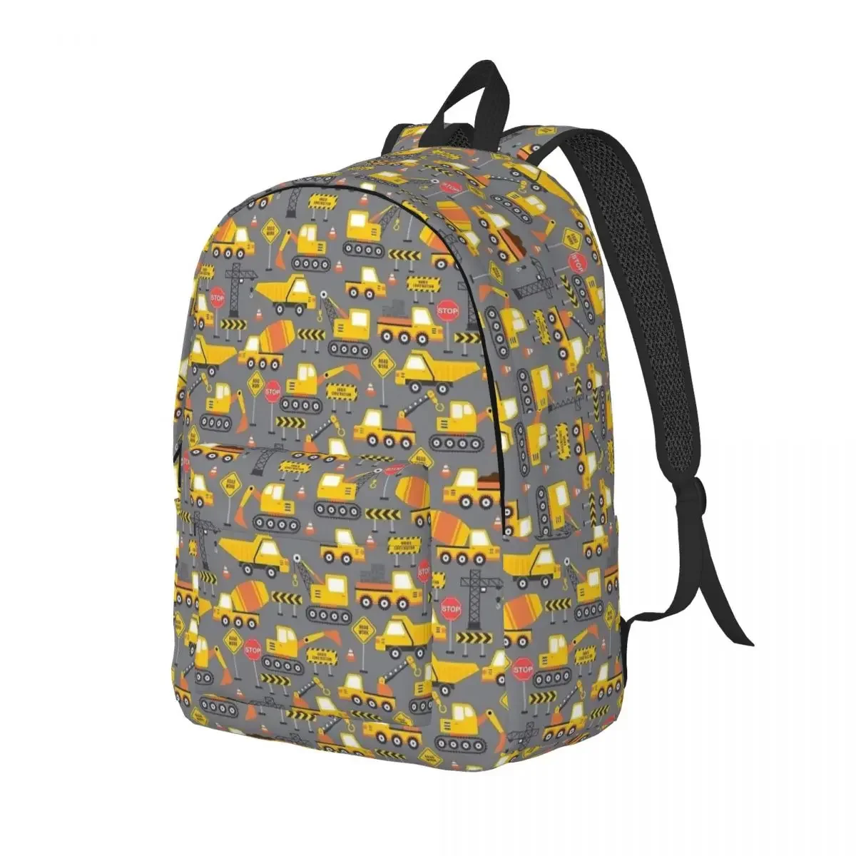 Road Work Under Construction Truck Pattern Gray Backpack Middle High College School Student Bookbag Teens Daypack Outdoor