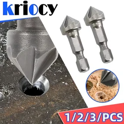 1/3PCS Hexagonal Shank Six-Blade Chamfering Tool Carbon Steel Sandblasting Chamfering Knife Woodworking Hole Opener Countersink
