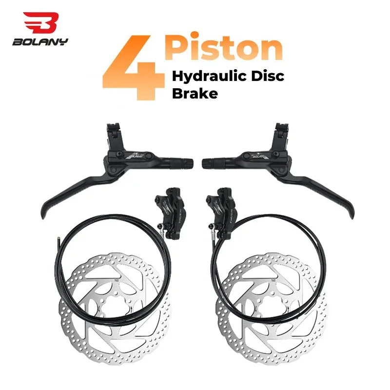 

BOLANY 160mm Disc 4 Piston Hydraulic Disc Brake Set MTB Front Rear Caliper Bike Oil Pressure830mm 1620mm Bicycle Accessories
