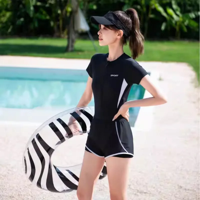 Women Modest Swim Dress Front Zipper Tummy Control Slimming Affordable for Pool Vacation Double-layered Bottom Swing Skirt 2026